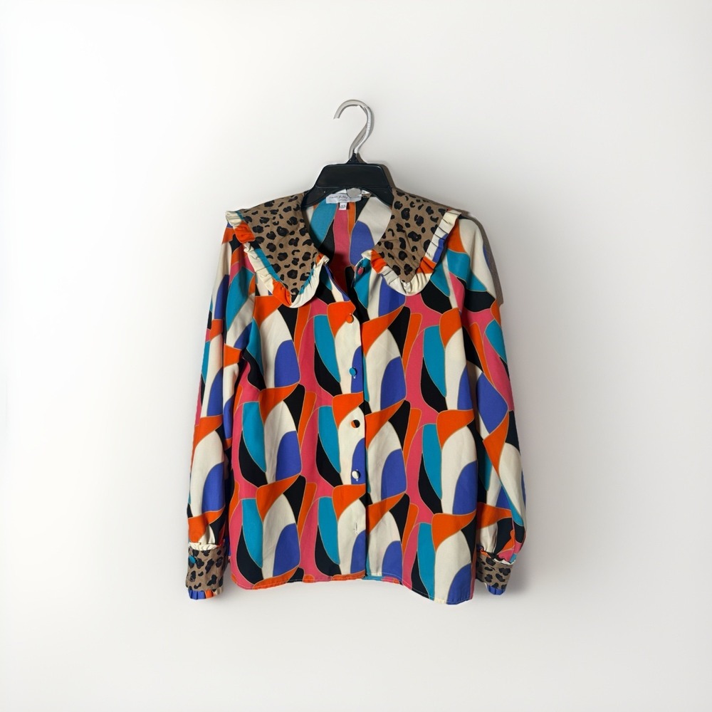 Never Fully Dressed Colorful Animal Print Top Boho Size US 6 Art To Wear Retro
